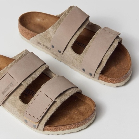 New Birkenstock Uji Nubuck Suede Leather Slide Sandals Suede Taupe US 7 / EUR 38 - Picture 11 of 12
